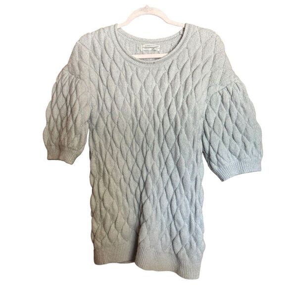 Anthropologie Bonnie Quilted Eyelash Sweater Large Blue Wool Blend Pullover - Picture 2 of 8